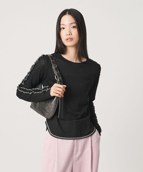 BEAUTY&YOUTH UNITED ARROWS(ビューティーアンドユースユナイテッドアローズ)の「コットンナイロン ジャガード フリル プルオーバー ウォッシャブル(Tシャツ/カットソー・レディース・ワイン/オフホワイト/ブラック・FREE)」の9枚目の写真