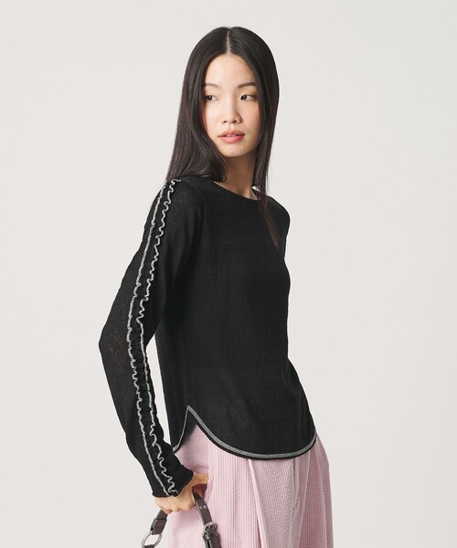 BEAUTY&YOUTH UNITED ARROWS(ビューティーアンドユースユナイテッドアローズ)の「コットンナイロン ジャガード フリル プルオーバー ウォッシャブル(Tシャツ/カットソー・レディース・ワイン/オフホワイト/ブラック・FREE)」の10枚目の写真
