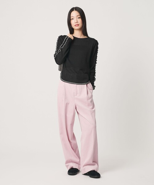 BEAUTY&YOUTH UNITED ARROWS(ビューティーアンドユースユナイテッドアローズ)の「コットンナイロン ジャガード フリル プルオーバー ウォッシャブル(Tシャツ/カットソー・レディース・ワイン/オフホワイト/ブラック・FREE)」の11枚目の写真