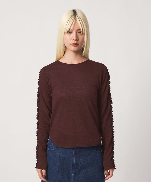BEAUTY&YOUTH UNITED ARROWS(ビューティーアンドユースユナイテッドアローズ)の「コットンナイロン ジャガード フリル プルオーバー ウォッシャブル(Tシャツ/カットソー・レディース・ワイン/オフホワイト/ブラック・FREE)」の12枚目の写真