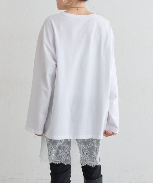 BEARDSLEY(ビアズリー)の「《9/19(土)12:00予約開始予定》裾レースチュニック(Tシャツ/カットソー・レディース・ホワイト/ブラック・FREE)」の6枚目の写真