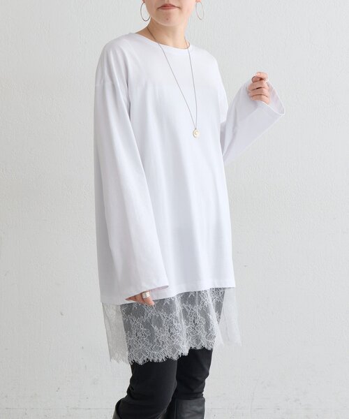 BEARDSLEY(ビアズリー)の「《9/19(土)12:00予約開始予定》裾レースチュニック(Tシャツ/カットソー・レディース・ホワイト/ブラック・FREE)」の7枚目の写真