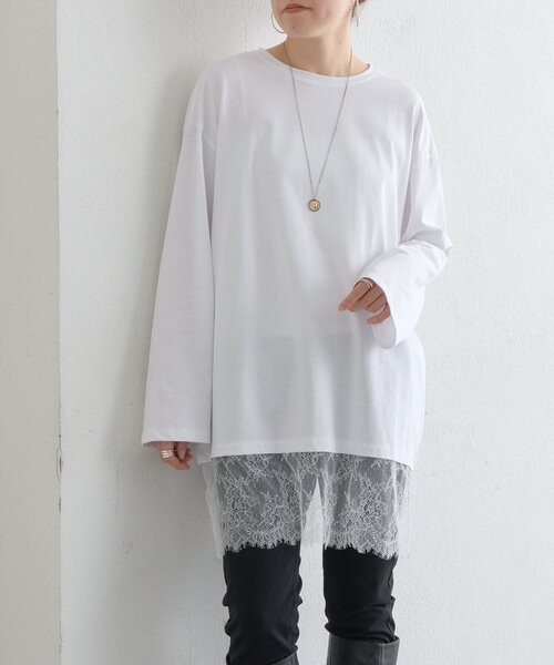 BEARDSLEY(ビアズリー)の「《9/19(土)12:00予約開始予定》裾レースチュニック(Tシャツ/カットソー・レディース・ホワイト/ブラック・FREE)」の8枚目の写真