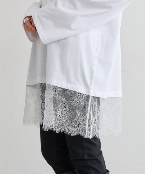 BEARDSLEY(ビアズリー)の「《9/19(土)12:00予約開始予定》裾レースチュニック(Tシャツ/カットソー・レディース・ホワイト/ブラック・FREE)」の11枚目の写真