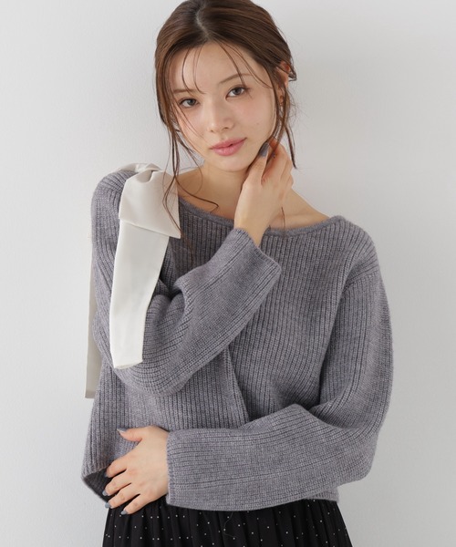 PROPORTION BODY DRESSING(プロポーションボディドレッシング)の「2WAYアシメリボンゆるニット / 1216270011(ニット/セーター・レディース・グレー系その他/パープル/ホワイト系その他・FREE)」の1枚目の写真