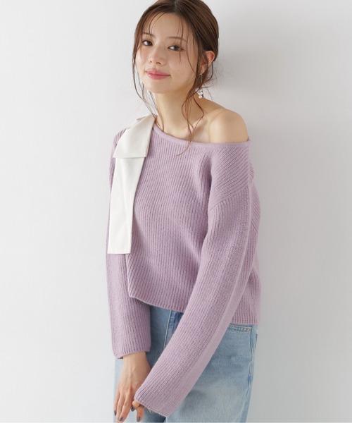 PROPORTION BODY DRESSING(プロポーションボディドレッシング)の「2WAYアシメリボンゆるニット / 1216270011(ニット/セーター・レディース・グレー系その他/パープル/ホワイト系その他・FREE)」の3枚目の写真