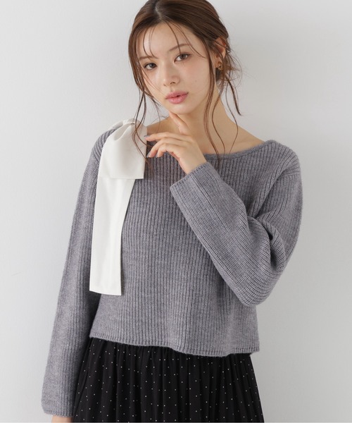 PROPORTION BODY DRESSING(プロポーションボディドレッシング)の「2WAYアシメリボンゆるニット / 1216270011(ニット/セーター・レディース・グレー系その他/パープル/ホワイト系その他・FREE)」の4枚目の写真