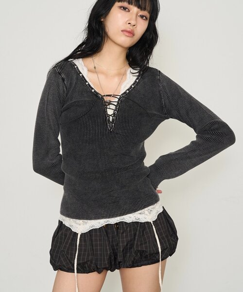 WHO'S WHO gallery(フーズフーギャラリー)の「プロセストレースアップニット(ニット/セーター・レディース・ブラック/グレー/ブラウン・FREE)」の21枚目の写真
