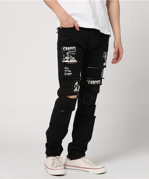 HYSTERIC GLAMOUR（ヒステリックグラマー）の「CR/CRUSH＆PATCHリメイク SチノスリムPT（デニムパンツ・メンズ・ブラック・28inch/29inch/30inch/31inch/32inch/34inch）」の2枚目の写真