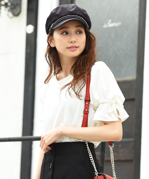 Luz Llena（ラズレナ）の「[接触冷感][2way]袖リボン・カットソーブラウス（シャツ/ブラウス・レディース・イエロー/オフホワイト/グレー・MEDIUM）」の2枚目の写真