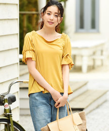 [接触冷感][2way]袖リボン・カットソーブラウス