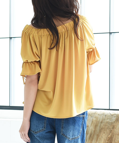 Luz Llena（ラズレナ）の「[接触冷感][2way]袖リボン・カットソーブラウス（シャツ/ブラウス・レディース・イエロー/オフホワイト/グレー・MEDIUM）」の9枚目の写真