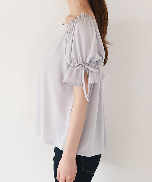 Luz Llena（ラズレナ）の「[接触冷感][2way]袖リボン・カットソーブラウス（シャツ/ブラウス・レディース・イエロー/オフホワイト/グレー・MEDIUM）」の11枚目の写真