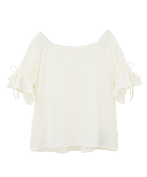 Luz Llena（ラズレナ）の「[接触冷感][2way]袖リボン・カットソーブラウス（シャツ/ブラウス・レディース・イエロー/オフホワイト/グレー・MEDIUM）」の6枚目の写真