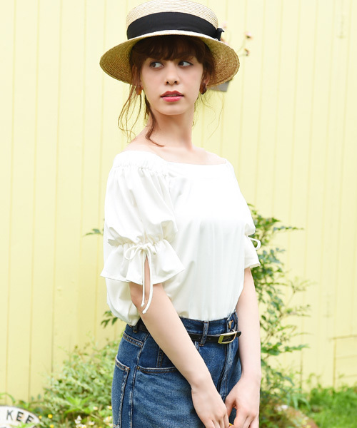 Luz Llena（ラズレナ）の「[接触冷感][2way]袖リボン・カットソーブラウス（シャツ/ブラウス・レディース・イエロー/オフホワイト/グレー・MEDIUM）」の15枚目の写真