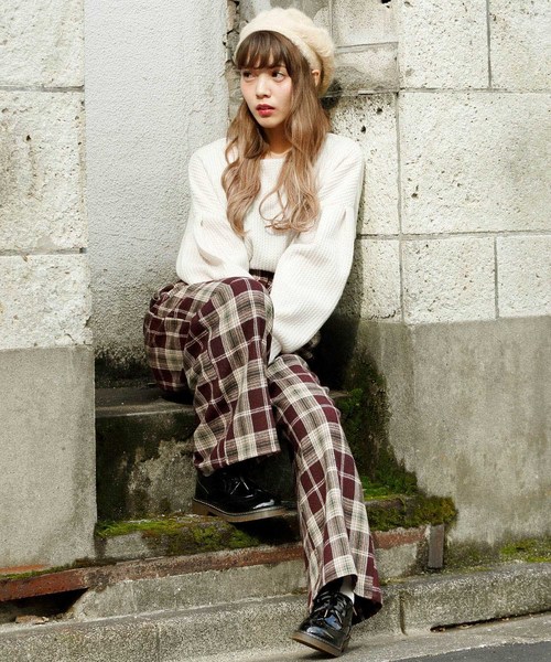 RAY CASSIN(レイカズン)の「チェックハイウエストワイドパンツ(その他パンツ・レディース・グレー/チャコールグレー/ワイン・FREE)」の15枚目の写真