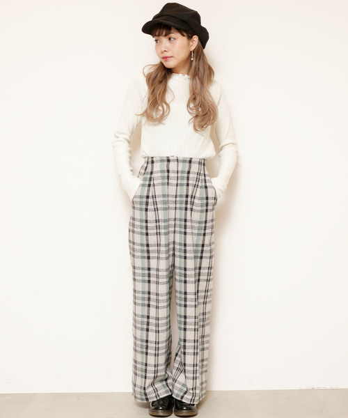 RAY CASSIN(レイカズン)の「チェックハイウエストワイドパンツ(その他パンツ・レディース・グレー/チャコールグレー/ワイン・FREE)」の14枚目の写真