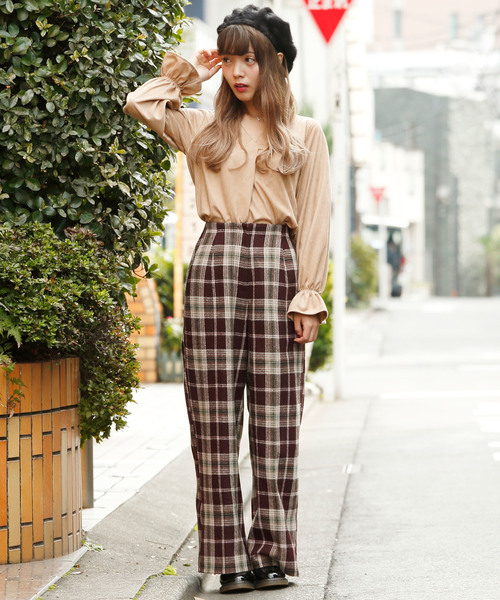 RAY CASSIN(レイカズン)の「チェックハイウエストワイドパンツ(その他パンツ・レディース・グレー/チャコールグレー/ワイン・FREE)」の17枚目の写真