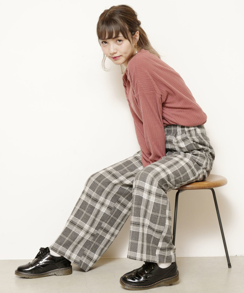 RAY CASSIN(レイカズン)の「チェックハイウエストワイドパンツ(その他パンツ・レディース・グレー/チャコールグレー/ワイン・FREE)」の18枚目の写真