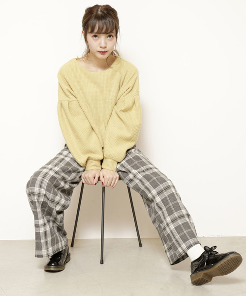 RAY CASSIN(レイカズン)の「チェックハイウエストワイドパンツ(その他パンツ・レディース・グレー/チャコールグレー/ワイン・FREE)」の19枚目の写真