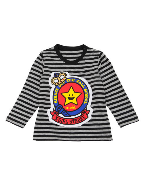 X-girl Stages（エックスガールステージス）の「L/S TEE “KIRAKY EMBLEM” （12M～3T）（Tシャツ/カットソー・キッズ・ブラック/ピンク/ネイビー・12M/2T/3T）」の2枚目の写真