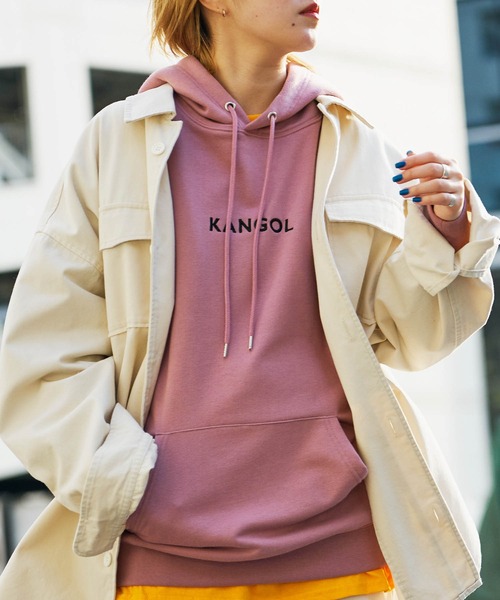 ▽WEB限定 KANGOL/カンゴール 別注ロゴ刺繍 オーバーサイズ プルオーバー フーディー パーカー