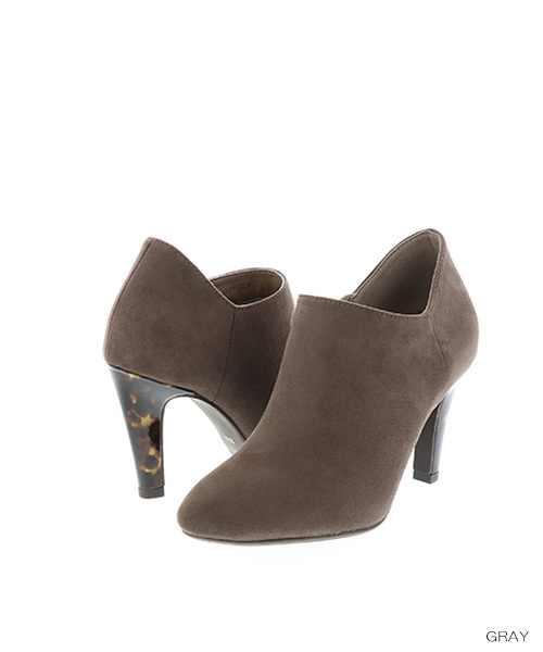 RANDA（ランダ）の「ストレスフリー/べっ甲ヒールブーティ（ブーツ・レディース・ブラック/グレー・23/24/25/22/25.5/22.5/24.5/23.5）」の2枚目の写真