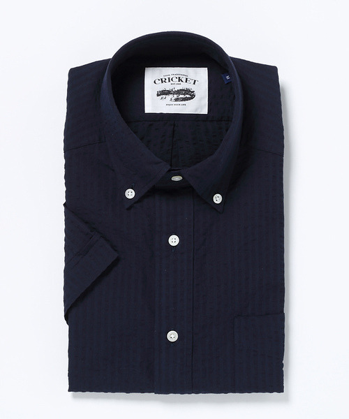 Cricket（クリケット）の「「Cricket」クリケット シアサッカー無地 半袖ボタンダウンカラーシャツ 日本製（シャツ/ブラウス・メンズ・ホワイト/ネイビー・L/M/LL）」の2枚目の写真