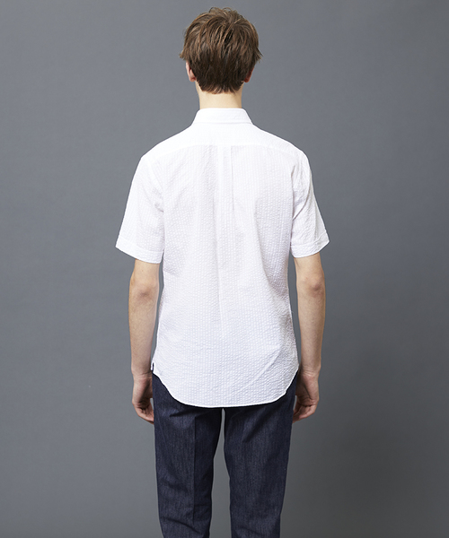 Cricket（クリケット）の「「Cricket」クリケット シアサッカー無地 半袖ボタンダウンカラーシャツ 日本製（シャツ/ブラウス・メンズ・ホワイト/ネイビー・L/M/LL）」の4枚目の写真