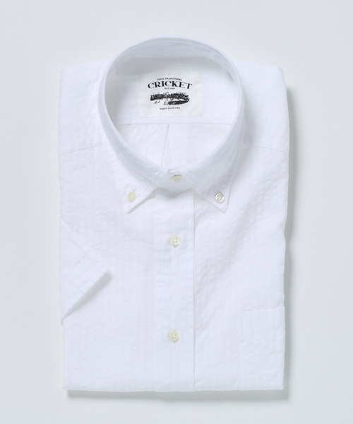 Cricket（クリケット）の「「Cricket」クリケット シアサッカー無地 半袖ボタンダウンカラーシャツ 日本製（シャツ/ブラウス・メンズ・ホワイト/ネイビー・L/M/LL）」の5枚目の写真