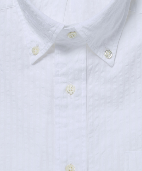 Cricket（クリケット）の「「Cricket」クリケット シアサッカー無地 半袖ボタンダウンカラーシャツ 日本製（シャツ/ブラウス・メンズ・ホワイト/ネイビー・L/M/LL）」の6枚目の写真