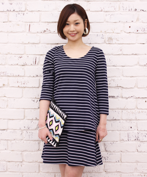 mystic（ミスティック）の「ティアードボーダーワンピース（ワンピース・レディース・オフホワイト/ブラック/グレー/ネイビー・ﾌﾘ-）」の4枚目の写真