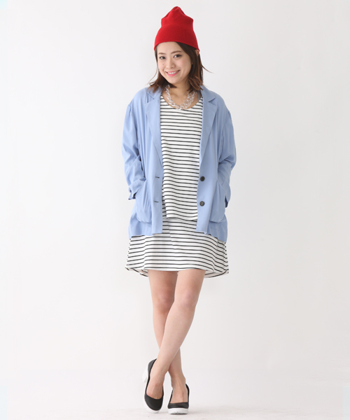 mystic（ミスティック）の「ティアードボーダーワンピース（ワンピース・レディース・オフホワイト/ブラック/グレー/ネイビー・ﾌﾘ-）」の9枚目の写真