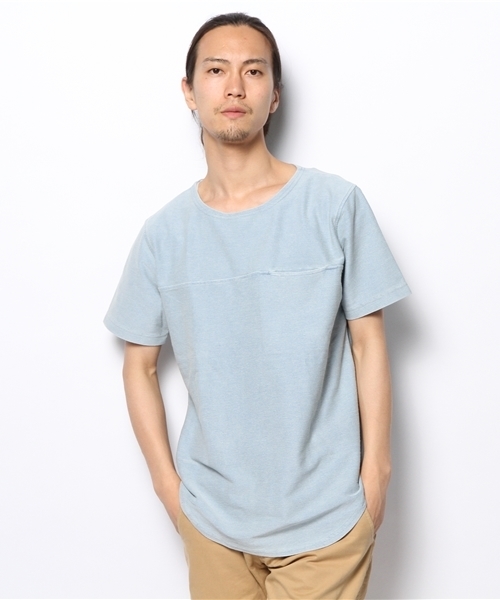 WEGO(ウィゴー)の「WEGO/インディゴ天竺Tシャツ(Tシャツ/カットソー・メンズ・ダークインディゴブルー/ライトインディゴブルー・LARGE/MEDIUM)」の1枚目の写真