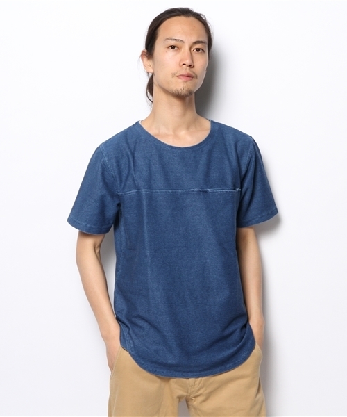 WEGO(ウィゴー)の「WEGO/インディゴ天竺Tシャツ(Tシャツ/カットソー・メンズ・ダークインディゴブルー/ライトインディゴブルー・LARGE/MEDIUM)」の2枚目の写真