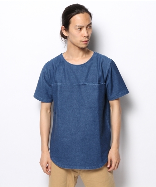 WEGO(ウィゴー)の「WEGO/インディゴ天竺Tシャツ(Tシャツ/カットソー・メンズ・ダークインディゴブルー/ライトインディゴブルー・LARGE/MEDIUM)」の5枚目の写真