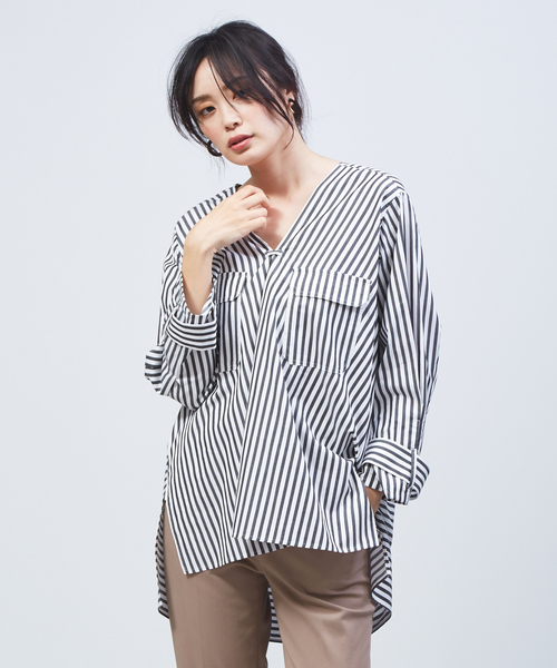 qualite(カリテ)の「Vネックフラップポケットシャツ(シャツ/ブラウス・レディース・その他/ベージュ・38)」の13枚目の写真