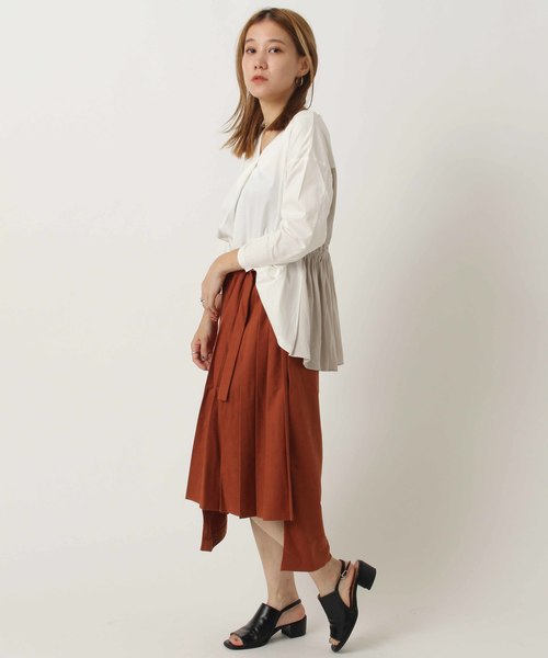 Burner（バーナー）の「【Burner for women】T/R 起毛　アシメプリーツスカート,.（スカート・レディース・オレンジ/グリーン・M）」の2枚目の写真