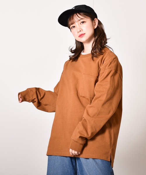 セール】OE天竺クルーネックリブ袖ロングスリーブTシャツ くすみ