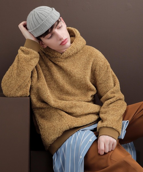 EMMA CLOTHES（エマクローズ）の「ミックスボアフリース プルオーバーシャギーパーカー（パーカー・メンズ・ベージュ/グレー/カーキ・M/L）」の2枚目の写真