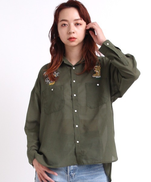 RNA（アールエヌエー）の「B2540 シアーワークシャツ（シャツ/ブラウス・レディース・ブラウン/オフホワイト/オリーブ・MEDIUM）」の3枚目の写真