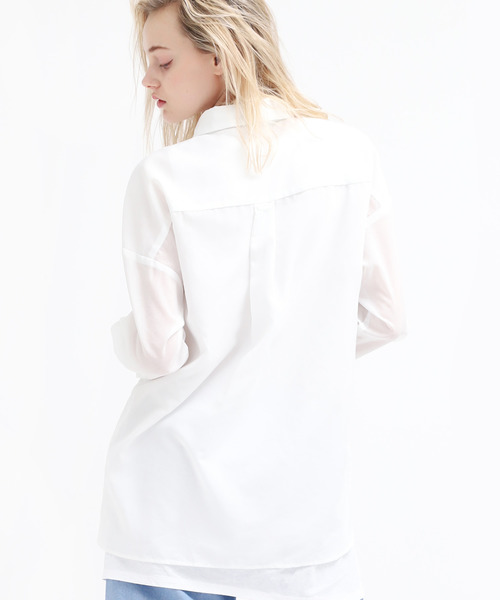 RNA（アールエヌエー）の「B2540 シアーワークシャツ（シャツ/ブラウス・レディース・ブラウン/オフホワイト/オリーブ・MEDIUM）」の7枚目の写真