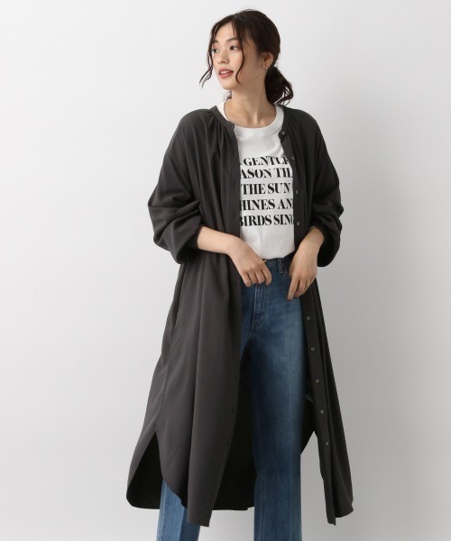 GLOBAL WORK(グローバルワーク)の「さらさらリラックス2WAYバンドカラーワンピース/891566(ワンピース・レディース・アイボリー/ダークブルー/ピンク系その他/ダークグレー・MEDIUM/LARGE)」の2枚目の写真