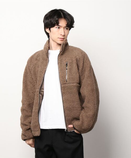 Bling Leads（ブリングリーズ）の「もこもこ ボア ジップアップ スタンドカラー ブルゾン 裏地付き（ブルゾン・メンズ・その他/キャメル/ダークグリーン/その他2/ブラック/その他1/カーキ/ライトパープル/モカ/ホワイト/ベージュ・M/L/XL）」の4枚目の写真