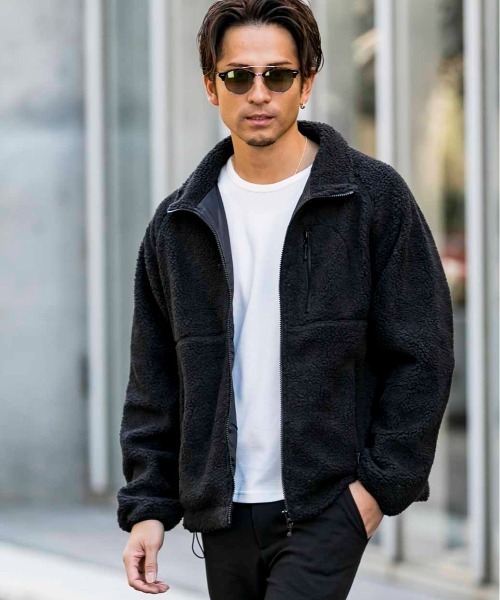 Bling Leads（ブリングリーズ）の「もこもこ ボア ジップアップ スタンドカラー ブルゾン 裏地付き（ブルゾン・メンズ・その他/キャメル/ダークグリーン/その他2/ブラック/その他1/カーキ/ライトパープル/モカ/ホワイト/ベージュ・M/L/XL）」の3枚目の写真