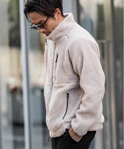 Bling Leads（ブリングリーズ）の「もこもこ ボア ジップアップ スタンドカラー ブルゾン 裏地付き（ブルゾン・メンズ・その他/キャメル/ダークグリーン/その他2/ブラック/その他1/カーキ/ライトパープル/モカ/ホワイト/ベージュ・M/L/XL）」の18枚目の写真