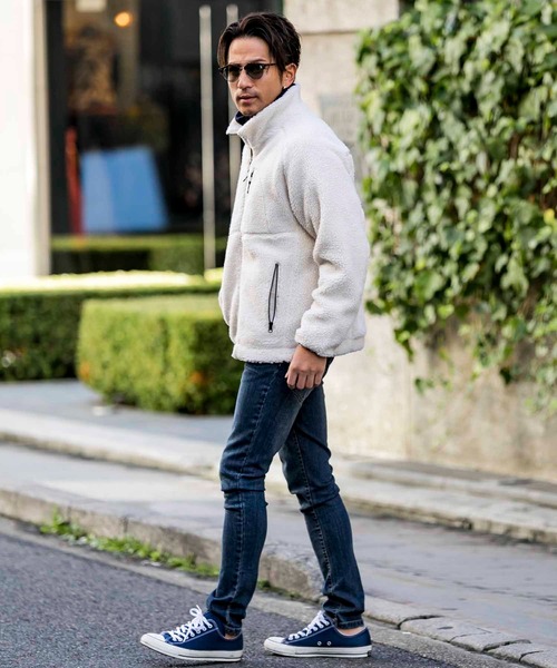 Bling Leads（ブリングリーズ）の「もこもこ ボア ジップアップ スタンドカラー ブルゾン 裏地付き（ブルゾン・メンズ・その他/キャメル/ダークグリーン/その他2/ブラック/その他1/カーキ/ライトパープル/モカ/ホワイト/ベージュ・M/L/XL）」の14枚目の写真