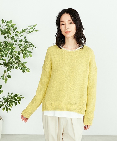 ONIGIRI(オニギリ)の「サスティナブル 春カラーニット(ニット/セーター・レディース・サックスブルー/イエロー/オレンジ/アイボリー・FREE)」の4枚目の写真