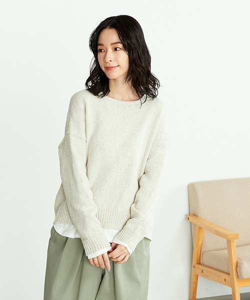 ONIGIRI(オニギリ)の「サスティナブル 春カラーニット(ニット/セーター・レディース・サックスブルー/イエロー/オレンジ/アイボリー・FREE)」の2枚目の写真