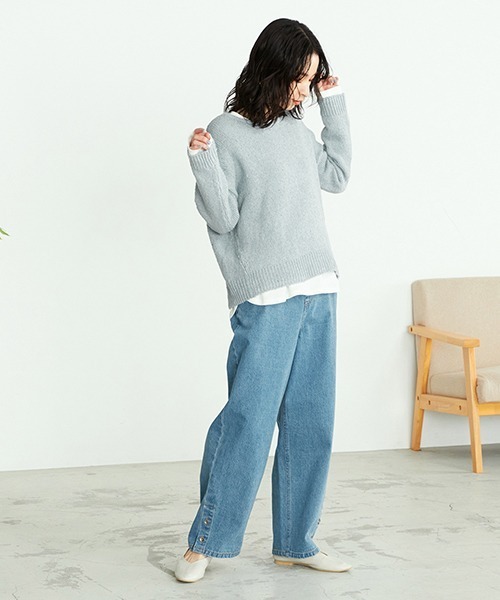 ONIGIRI(オニギリ)の「サスティナブル 春カラーニット(ニット/セーター・レディース・サックスブルー/イエロー/オレンジ/アイボリー・FREE)」の5枚目の写真